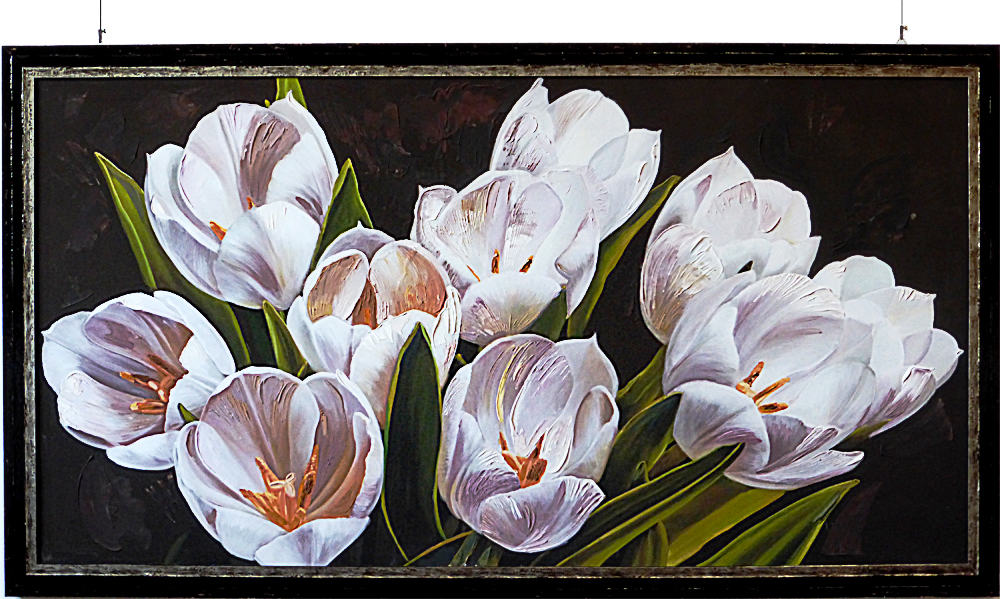 tela_fiori_dipinta_cornice_quadreria tela con cornice bologna